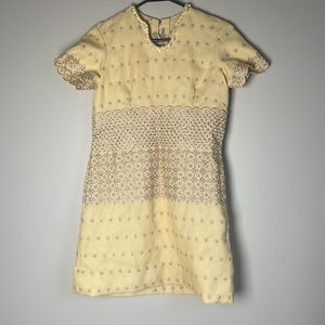 ~Vintage 1960’s handmade Pale Yellow Short Sleeved Dress Rare Find XS